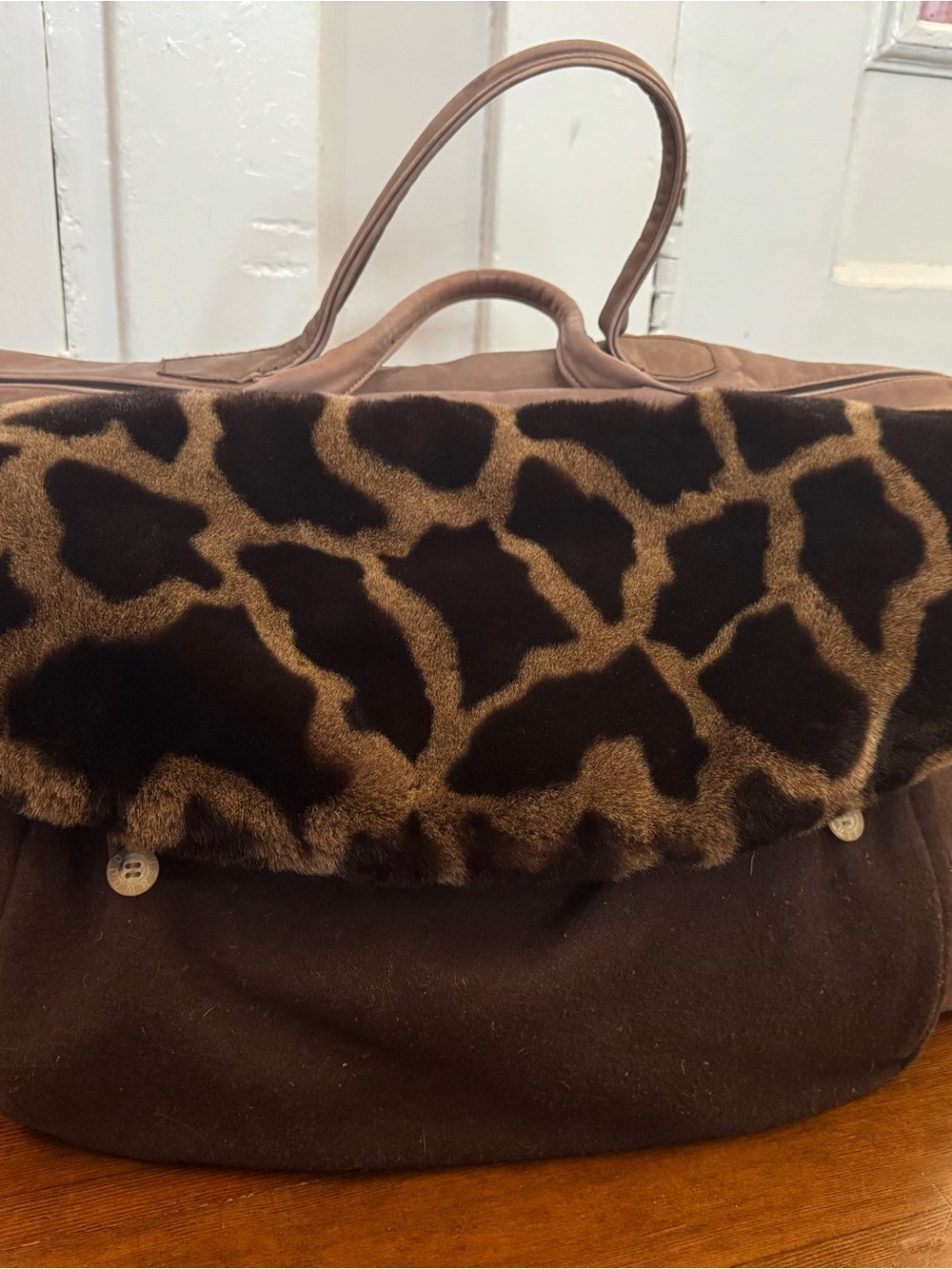 Vintage Everwood Catherine Painvin Paris Wool Leather Faux Fur Duffel Bag